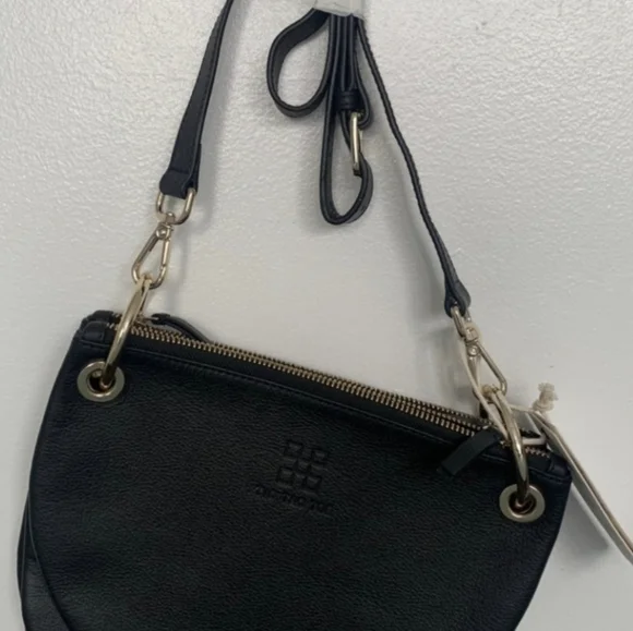 Crossbody Purse Black Leather Shoulder Bag Gold Hardware shoulder strap tote - Picture 12 of 13